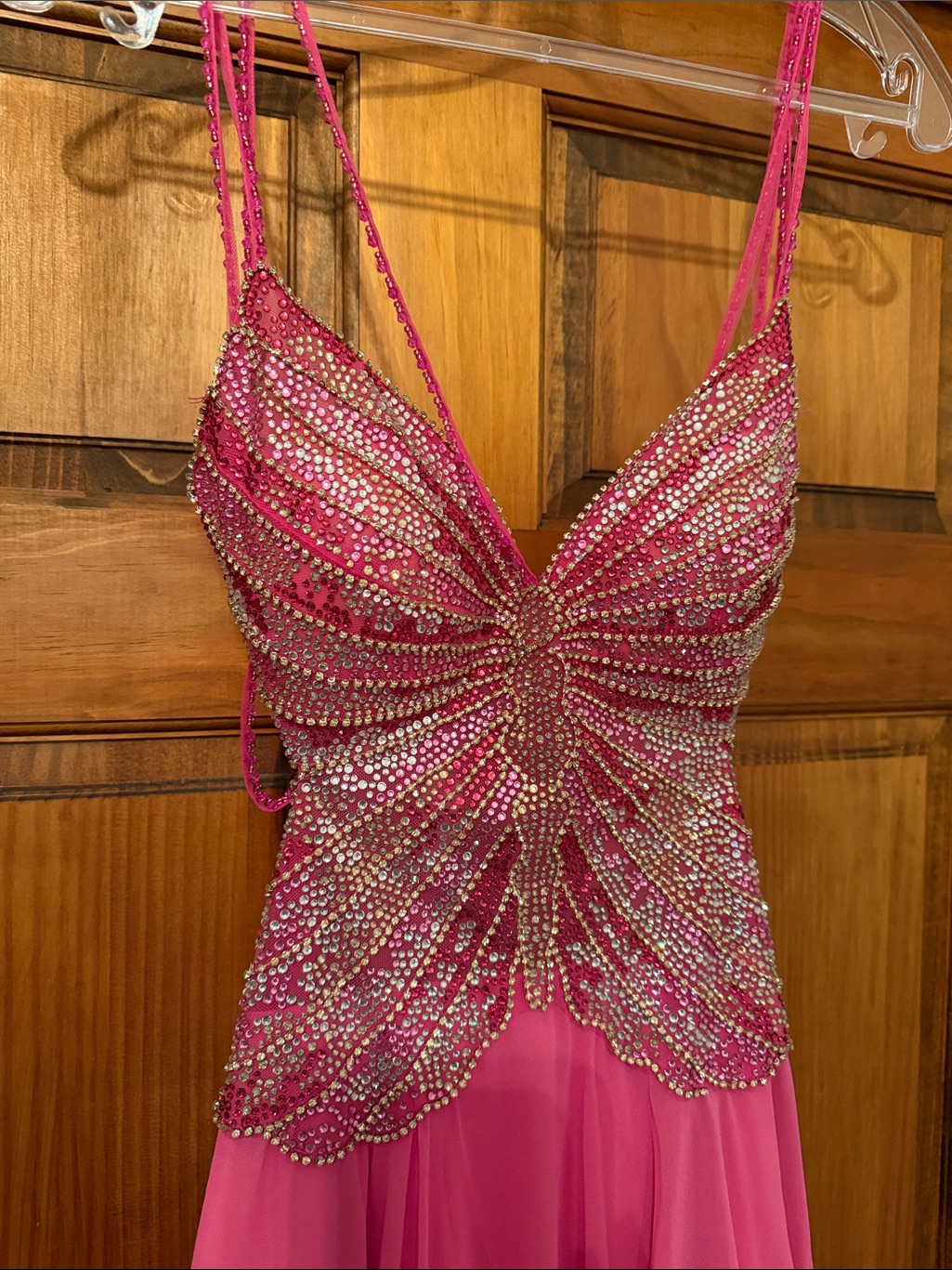 Jovani Hot Pink Beaded Spaghetti-Strap Pageant Prom Gown